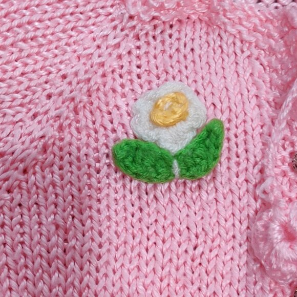 Hand Knit Girls XS 4–5 Pink Cardigan Sweater Button Front Floral Cottagecore - Picture 5 of 5